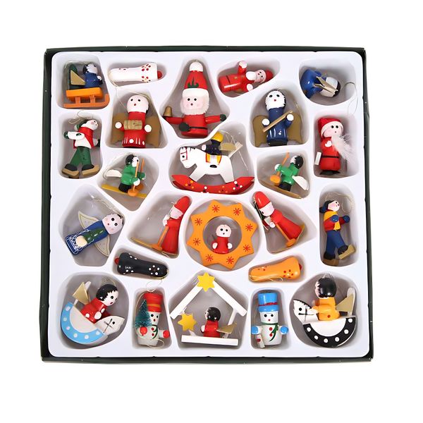 Christmas tree boxed wooden pendants 24pcs