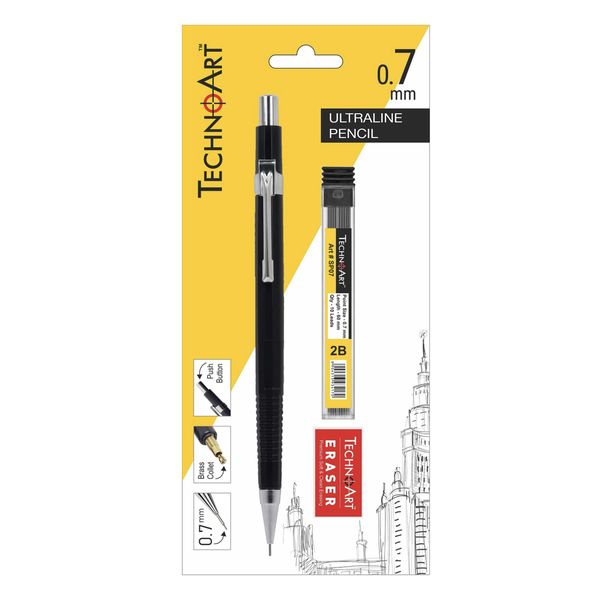 TechnoArt - Mechanical Pencil 0.7mm with leads and eraser /2B Lead