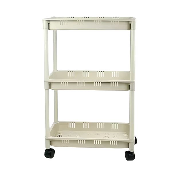 3 Layer Commodity Shelf Organizer Trolley Cart - Beige