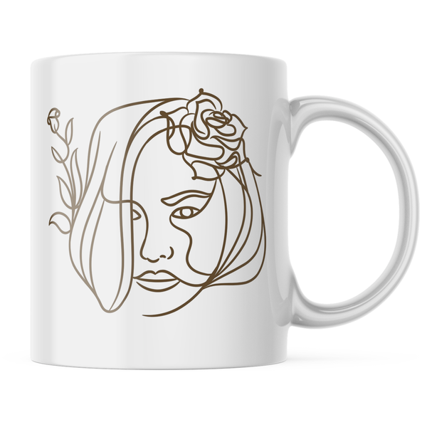 Ceramic Womens face Rose hair Mug - White - 11 OZ