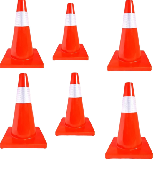 Passion PVC Traffic Cone 700mm with Double Reflective Tape - 6 Pieces