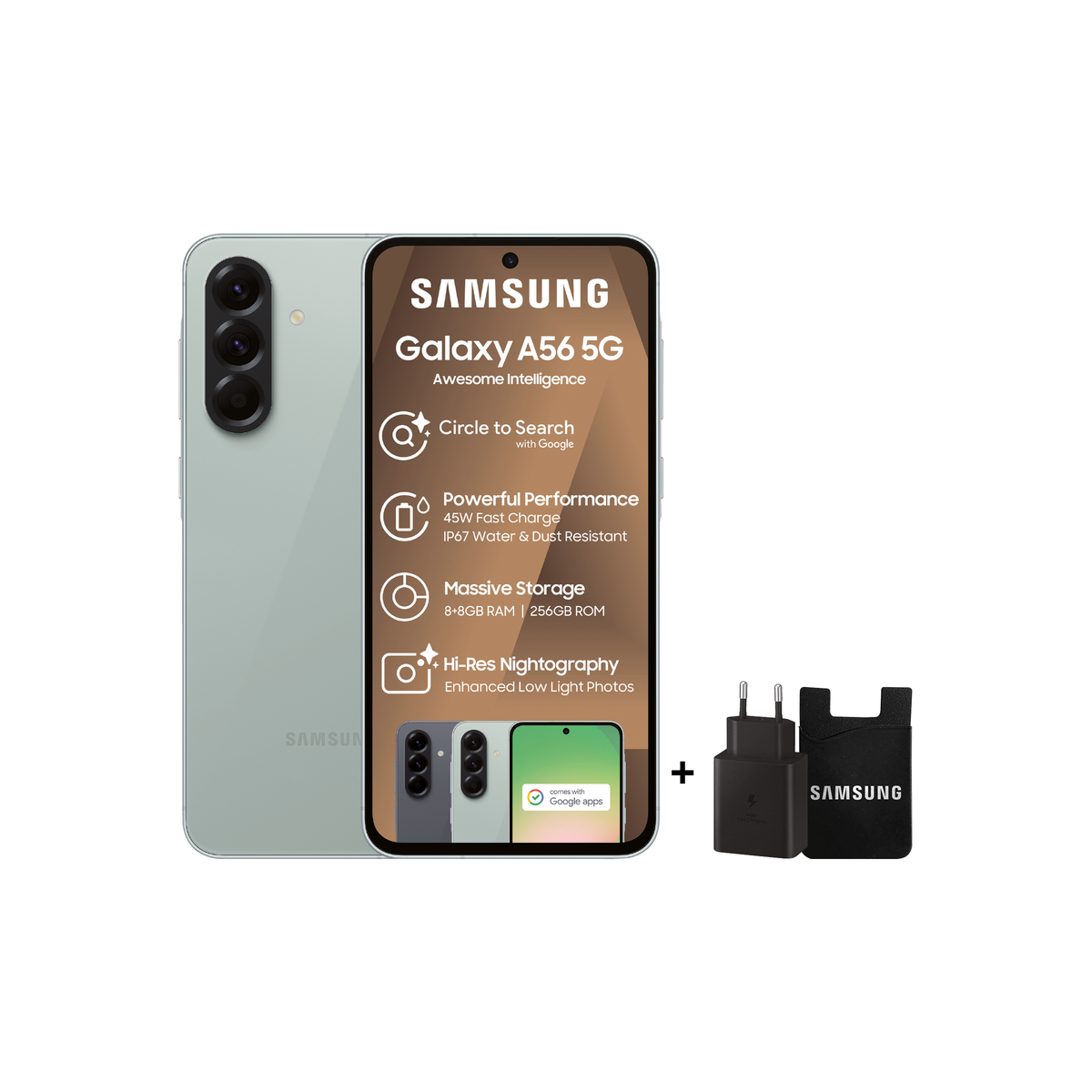 Samsung Galaxy A56 5G 256GB Dual Sim - Lime + 45W Adaptor & Card Holder