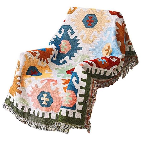 Decor Home Geometric Cotton Woven Throw Blanket(Green,Pink) S