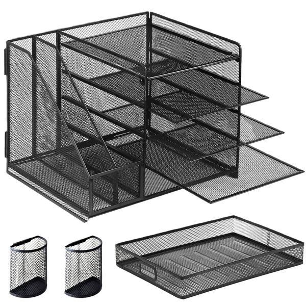 Iron Mesh Desktop File Organizer Multi-Layer Desktop File Storage Rack