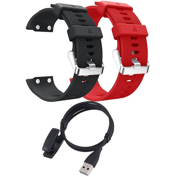 FocusFit Silicone Straps &amp; Charger for Garmin Forerunner 35 - (3Pcs)