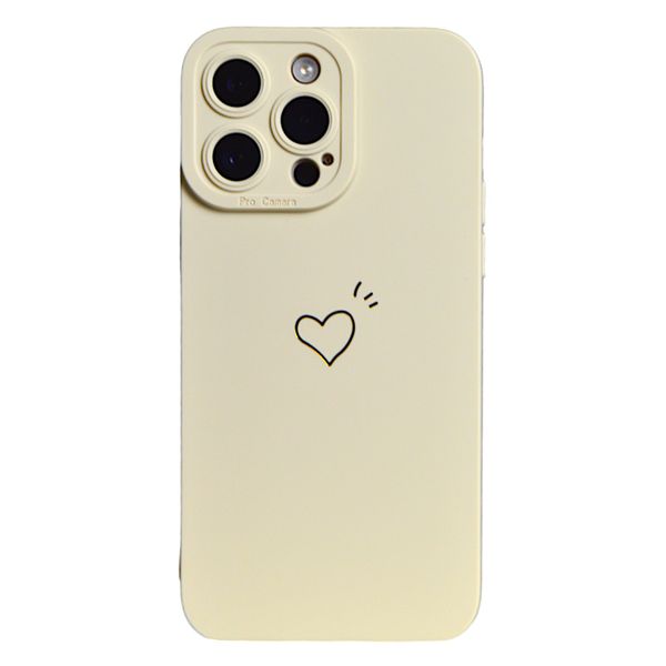 Beige - Phone Case with Gold Heart Decor - Iphone 15 Pro Max