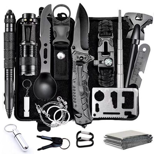 Tactical Survival Multi-Function Kit,16 in 1 Black