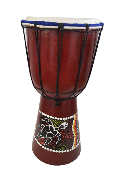Djembe Hand Drum Hand Painted - Turtle - Red/Yellow/Green - 30cm