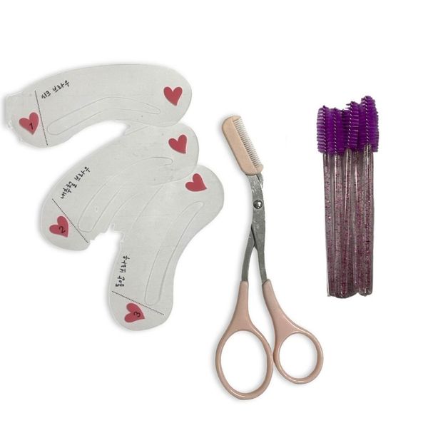 10 Lash Brush Mascara Wands and Eyebrow Shaper and Trimming Scissors Purple