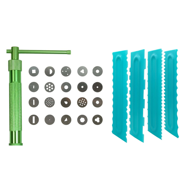 Cake Scrapers with 20-Piece Metal Clay - Icing Extruder - Set of 4