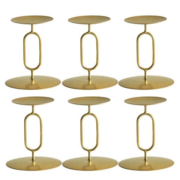 6-Pack Small Modern Metal Candle Holders - Gold