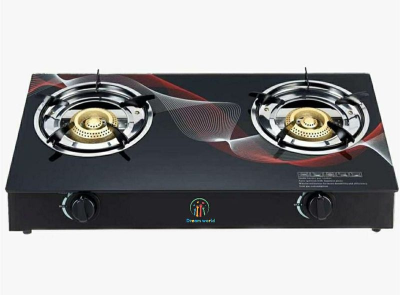 Dream World Two-Burner Auto-Ignition Tempered Glass Panel Gas Stove
