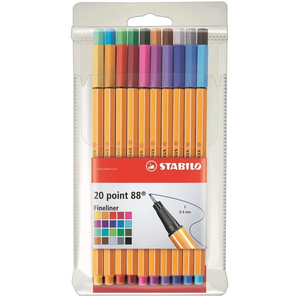 Stabilo 88 Fineliners Assorted in Wallet Set of 20