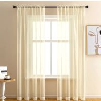 Cream Sheer Plain Living Room Pocket Linen Voile Curtains