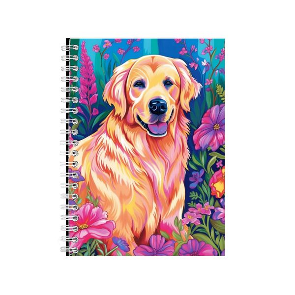 Cute Golden Retriever Sitting Neon Notebook Gift Idea A4 Notepad Pad 73
