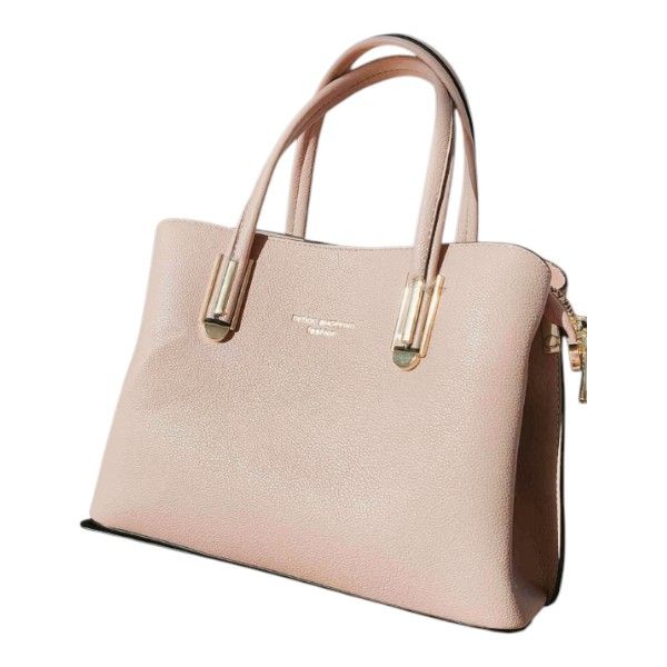 Elegant Taupe Gold-Detail Medium Tote Handbag - Khaki