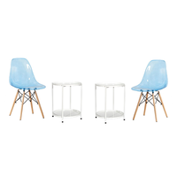 Transparent Color Dining Wooden Leg Chairs and 2 Tier Metal Table Set