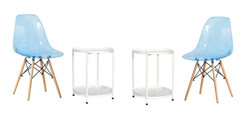 Transparent Color Dining Wooden Leg Chairs and 2 Tier Metal Table Set