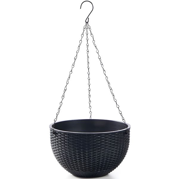 Resin Rattan Hanging Planter Basket - Round, Graphite for Indoor/Outdoor