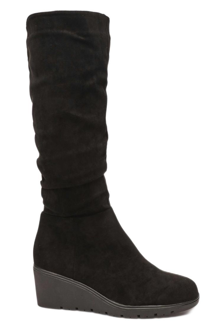 Quiz Ladies - Black Faux Suede Low Wedge Knee High Boots | Shop Today ...