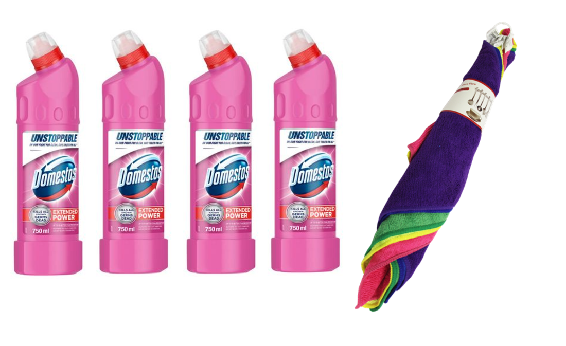 Domestos Thick Bleach Summer 4 x 750ml x Microfibre Clothes Buy
