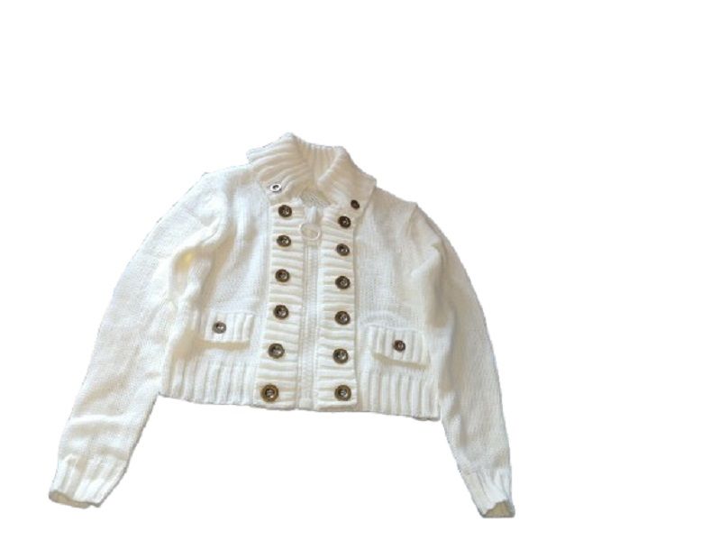 Women's Knit Milky Cardigan W/ High Collar, Zipper &amp; Button Accents Medium