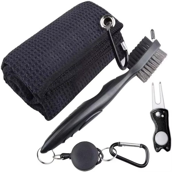 Golf Club Brush and Towel Cleaner Kit,Dual Sided Groove Cleaning Brush