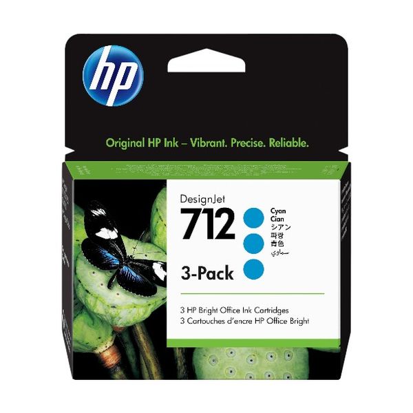 HP 712 Standard-Capacity Cyan Ink Cartridge (3-Pack) |DesignJet T series