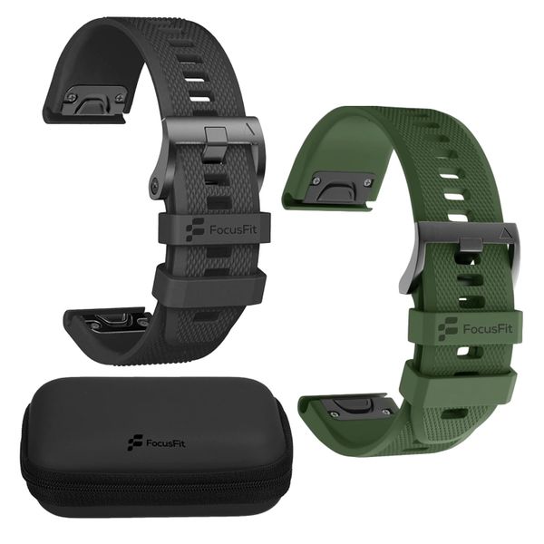 FocusFit Garmin Fenix 7X/6X/5X 26mm Quick Release Silicone Straps + Case