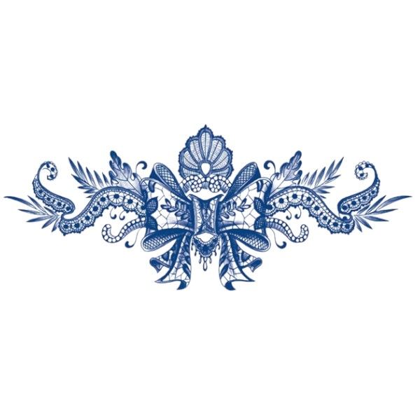 1 Piece - Lace Floral Bowknot Design Temporary Tattoo - Blue