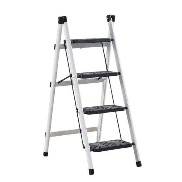 4-Step Folding Ladder with Anti-Slip Steps - White