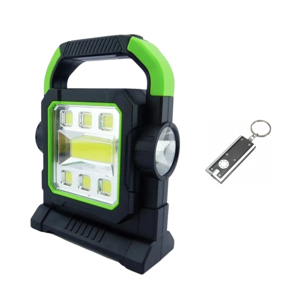 Solar Powered &amp; USB Rechargeable Work Light with LED Keyring Torch - 2 Pack