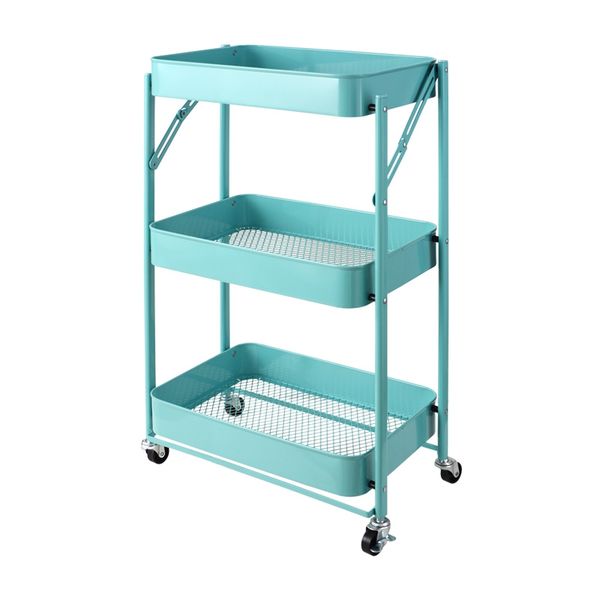 Tiffany Blue Foldable Storage Trolley Cart Home Kitchen Storage Cart