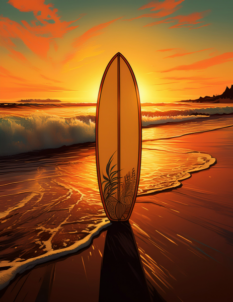 Canvas Ready to Hang Contemporary Wallart Home Decor - Surfboard Silhouette