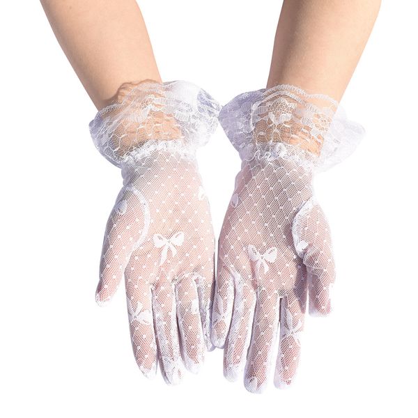Lace Lace Bow Gloves Plaid Mesh Elegant
