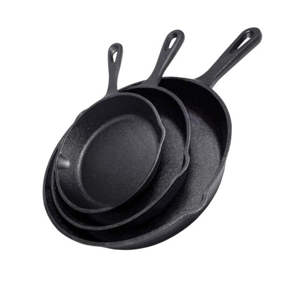 Cast Iron Skillet Set 3-Piece Frying Pan Black Kitchen Cookware
