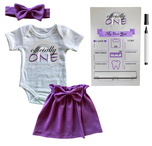 First Birthday Outfit-Skirt, vest &amp; Milestone sign- Purple-Rainbow ONE