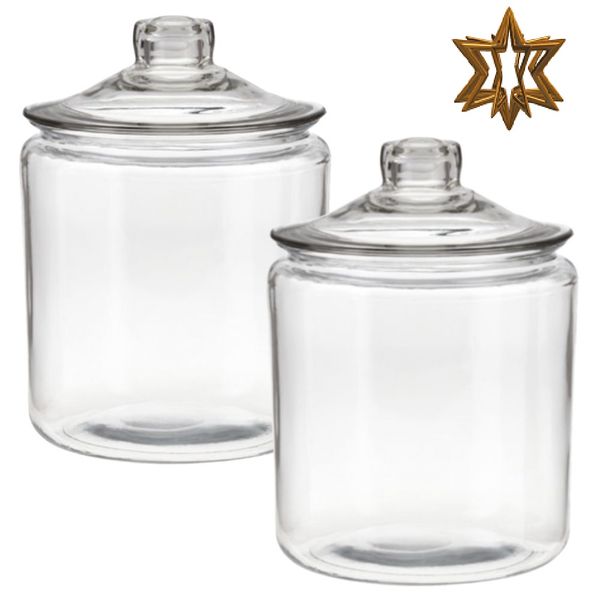 Kitchen Glass Multi-Purpose Candy Storage Jar Set of 2 with Star Sticker