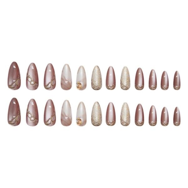 24 Piece - Almond-Shaped Cat Eye Press On Nails With Accents - Multicolor