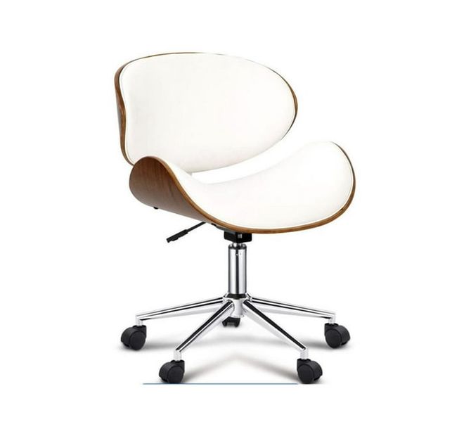 SMTE Stylish Wooden and PU Leather Office Desk Chairs - White