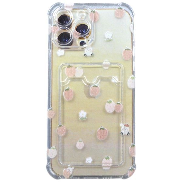 Strawberries With Card Slot Phone Case Compatible with iPhone 13 Pro Max - Transparent