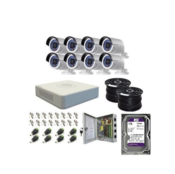HIKVISION 8CH Turbo HD 1080P KIT - WD 1TB PURPLE - 2 CABLE ROLL
