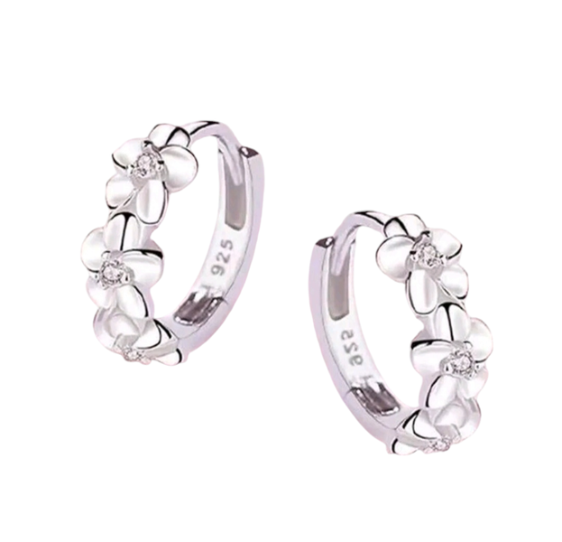 925 Sterling Silver Flower Cuff Earrings