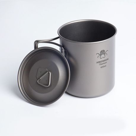 420ml Outdoor Titanium Cup Camping Mug Foldable Handle Pot with