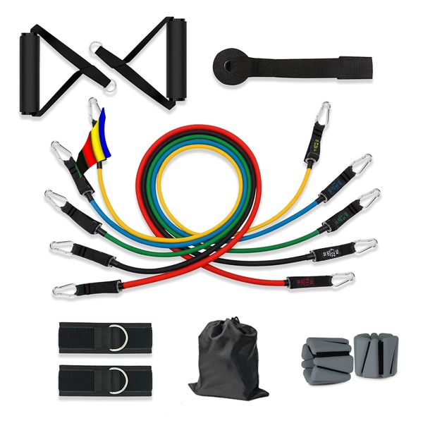 Adjustable Silicone Weight Bands Bracelet &amp; 11 Pieces Resistance Bands Workout