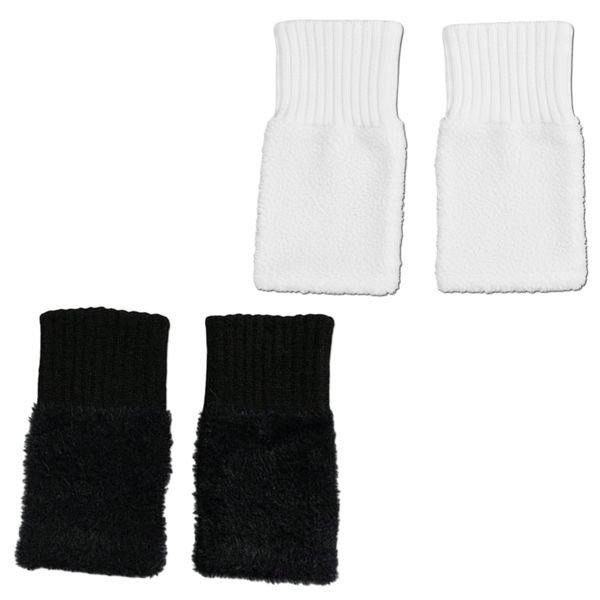 2 Pairs Women's Fingerless Knitted Plush Gloves - Boho Faux Fur Winter