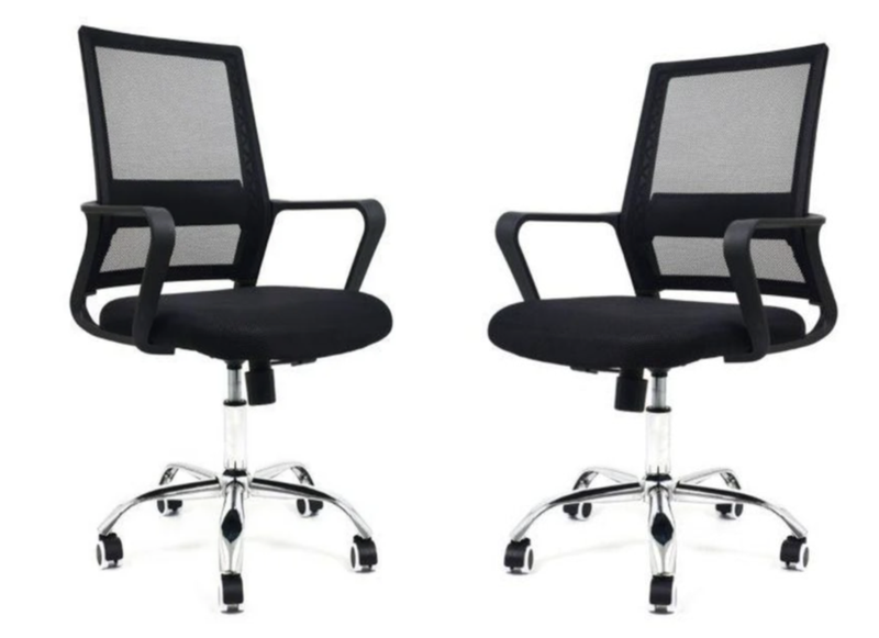 Set of 2 Ergonomic Office Chair with Steel Base and Thick Foam Seat Padding