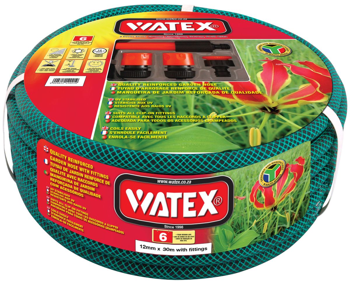 Watex 6 Year Garden Hose Pipe -12mm x 30m With Fittings