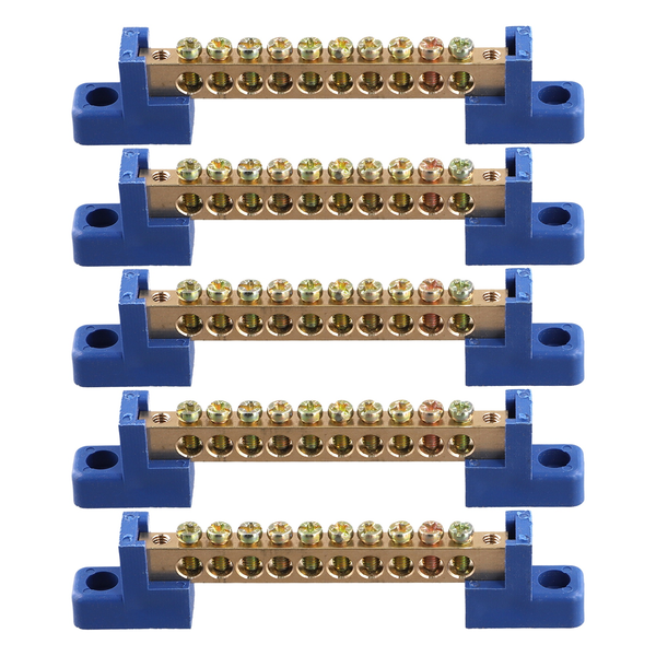 Terminal Block Blue Terminal Bus Bar 10 Positions Screw Brass