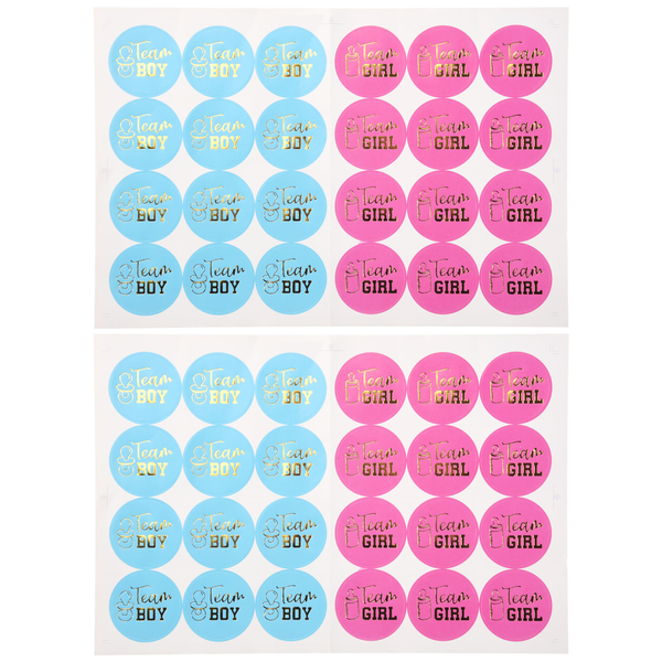 Gender Reveal Stickers Games Team Boy &amp; Girl - 48 Pieces